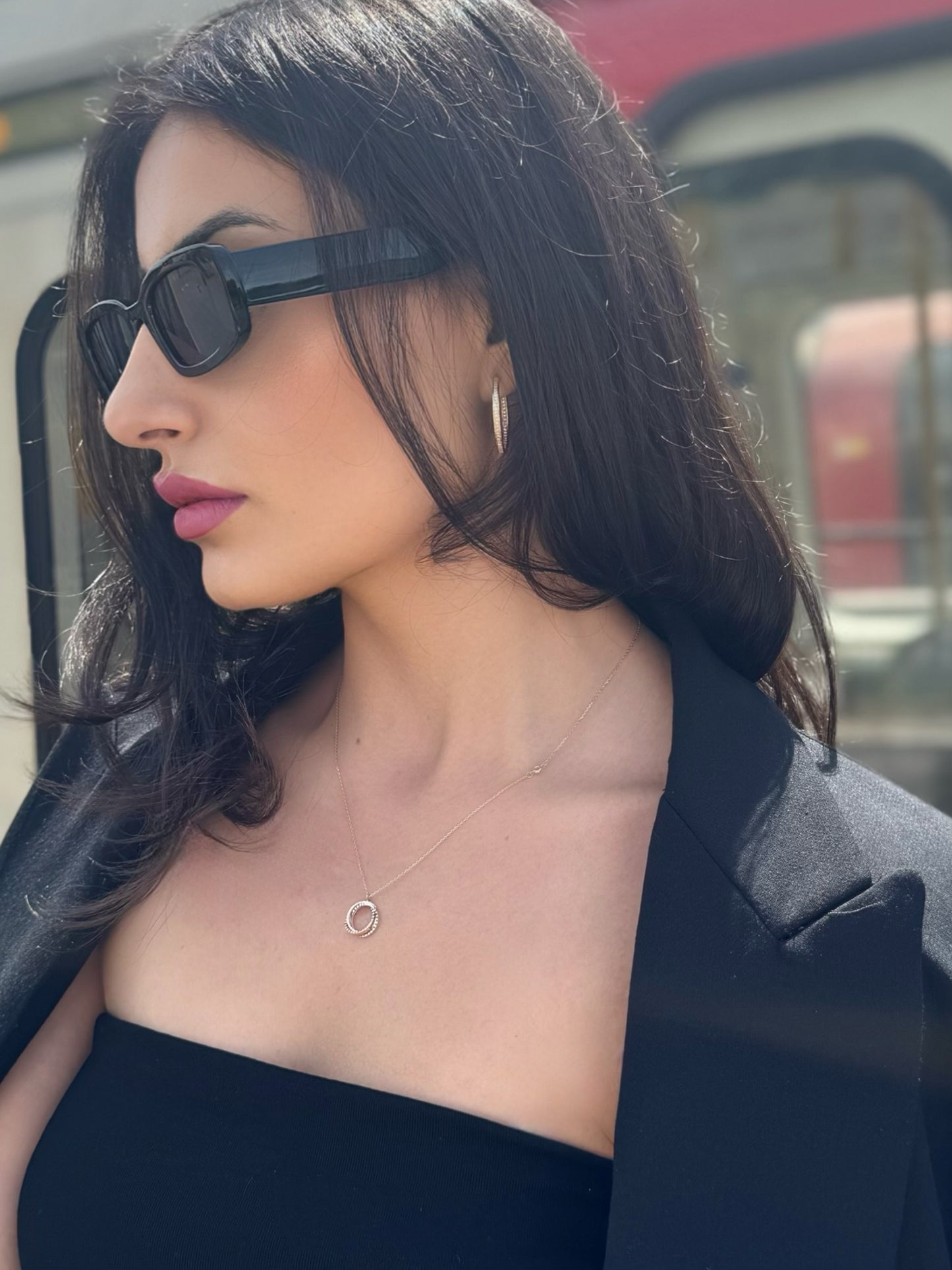 9ct Three Colour Circle Hoop Necklace