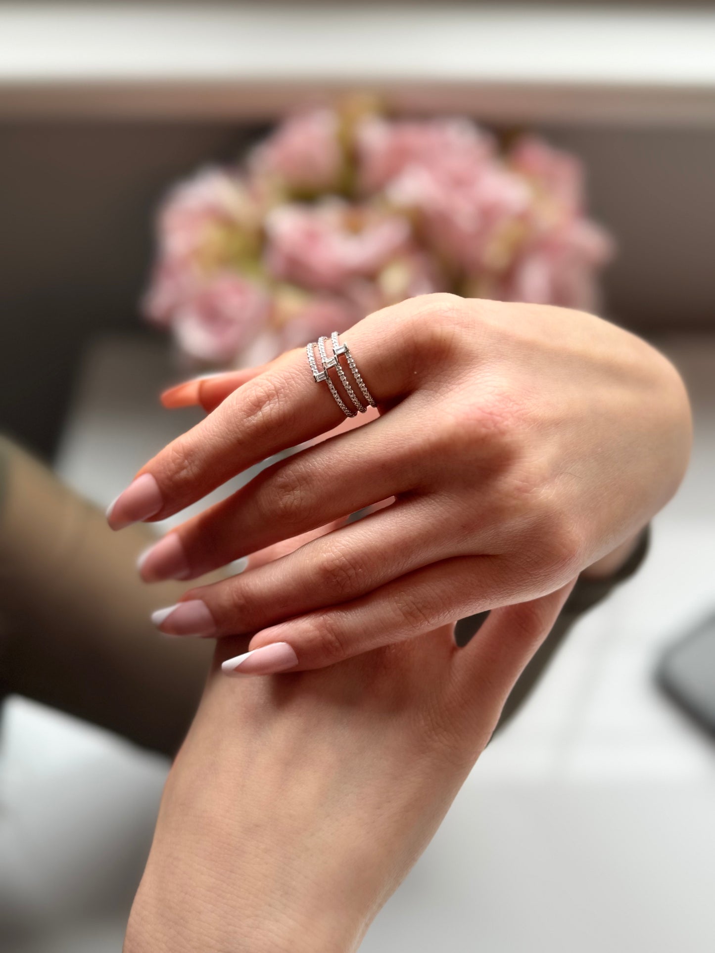 18ct White Gold Triple Diamond Ring
