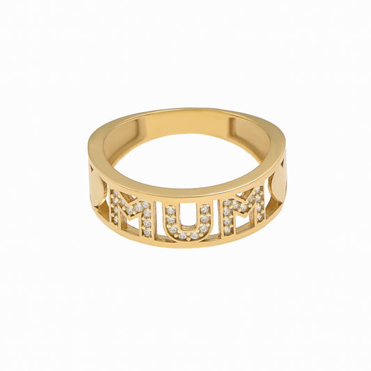 9ct Solid Yellow Gold Cubic Zirconia Mum Ring