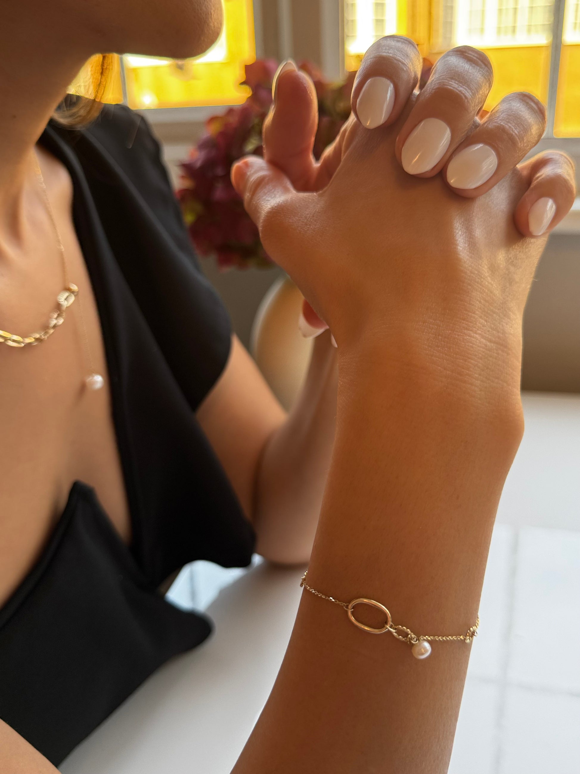 9ct Yellow Gold Pearl Chain Bracelet