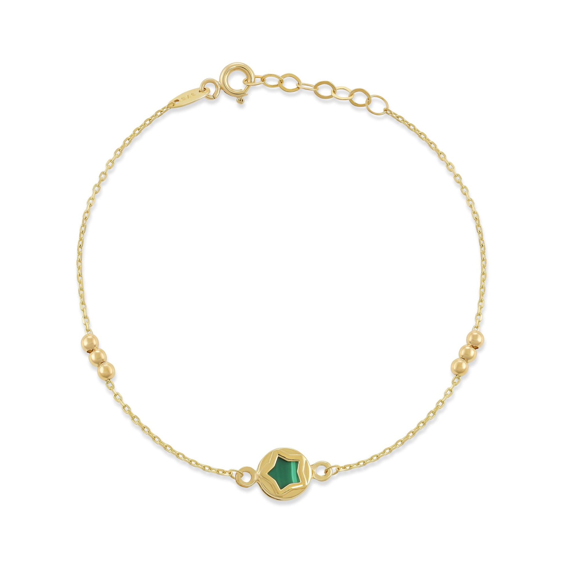 9ct Yellow Gold Green Star Chain Bracelet