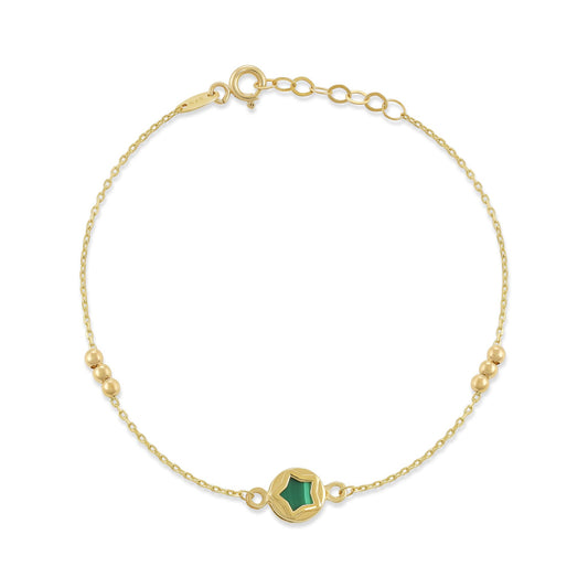 9ct Yellow Gold Green Star Chain Bracelet