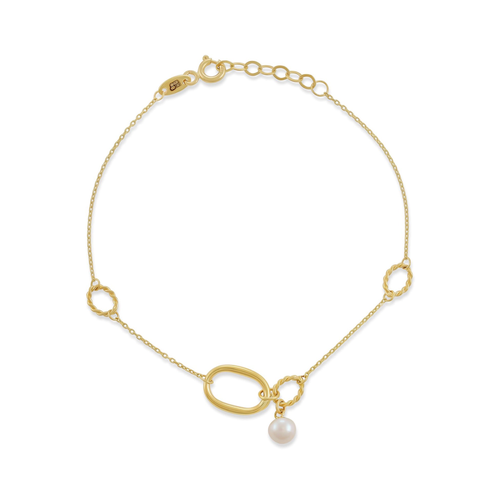 9ct Yellow Gold Pearl Chain Bracelet