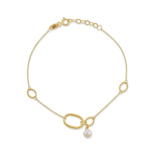 9ct Yellow Gold Pearl Chain Bracelet