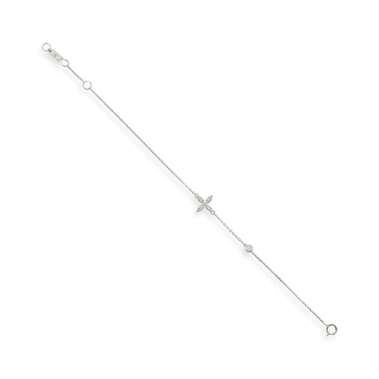 18ct White Gold Flower Shaped Diamond Chain Bracelet 
