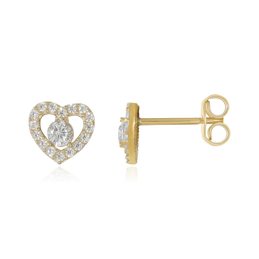 9ct Yellow Gold Cubic Zirconia Heart Stud Earrings