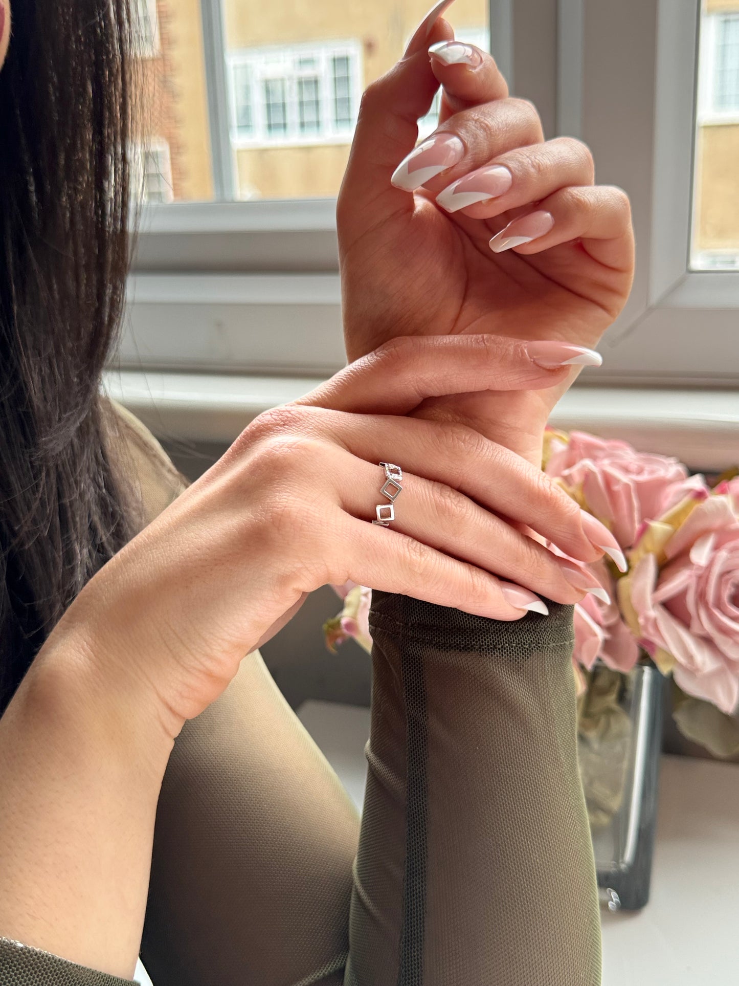 Sterling Silver Rhodium Plated Cubic Zirconia Ring