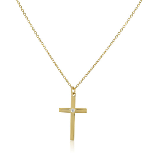 9ct Yellow Gold Simple Cross Pendant Necklace